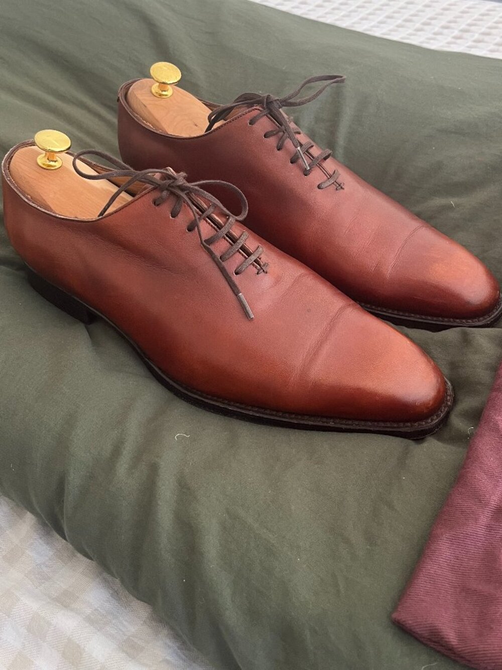 European whole cut leather oxfords. Cognac Color. Size 8.5 US.  Septieme Largeur